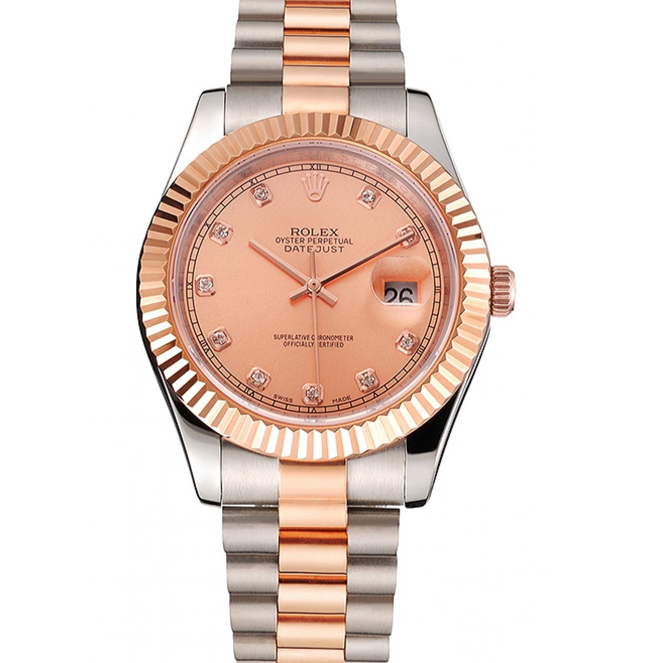 Aaa fake watches Tone Dial Swiss Datejust Steel And Rose Bezel Case Stainless Gold Bracelet Rolex Two 0729